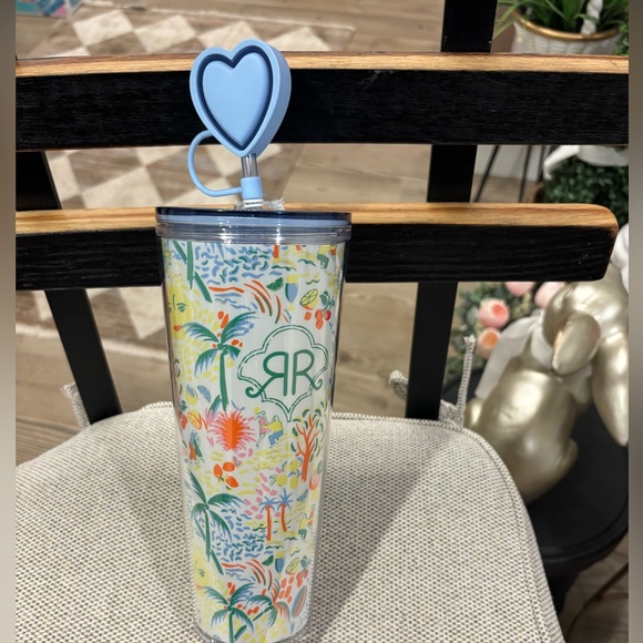Roller Rabbit Multicolor Tumbler with Blue Heart Straw Limited Edition- NWT - Picture 2 of 12